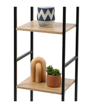 Cargar imagen en el visor de la galería, Estantería Mesita de Noche Dormitorio Elegante Negro y Madera 2, 3, 4 Niveles Soportes Laterales de Metal