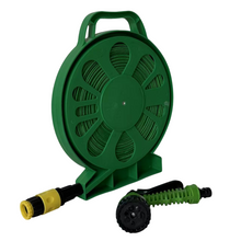 Cargar imagen en el visor de la galería, Manguera de Riesgo de Jardín con Soporte y Pistola Rociadora de 7 Funciones, Conectores de 1/2 y 3/4 Pulgadas, Manguera de Riego con Carrete Resistente Ligero y Potatíl 15 m
