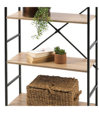 Cargar imagen en el visor de la galería, Estantería Mesita de Noche Dormitorio Elegante Negro y Madera 2, 3, 4 Niveles Soportes Laterales de Metal