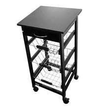 Cargar imagen en el visor de la galería, Carro de frutero verdurero de cocina con 1 cajon 3 cestas de metal, ruedas, Mueble de cocina
