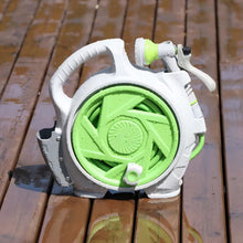 Cargar imagen en el visor de la galería, Manguera de Riesgo de Jardín con Soporte y Pistola Rociadora de 7 Funciones, Conectores de 1/2 y 3/4 Pulgadas, Manguera de Riego con Carrete Resistente Ligero y Potatíl 15 m