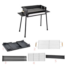 Cargar imagen en el visor de la galería, Gran Barbacoa de Carbón con 3 Estanterias en los laterales Plegable Portátil 102.5x44x83 cm, para cocina al aire libre, Camping, senderismo, Picnics, parrilla de carbón, Una Sensación Comoda, Estetico y Resistente, Facil de Limpiar