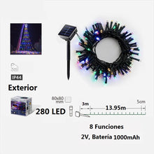 Cargar imagen en el visor de la galería, Guirnaldas de Luces LED Solar para Navidad de cable Verde - 8 funciones; Ideal para decorar árboles tanto en interiores como exteriores