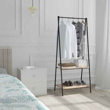 Cargar imagen en el visor de la galería, Perchero Con 2 Baldas De Altura Estructura Metálica + 2 Estantes De Madera