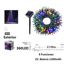 Cargar imagen en el visor de la galería, Guirnaldas de Luces LED Solar para Navidad de cable Verde - 8 funciones; Ideal para decorar árboles tanto en interiores como exteriores