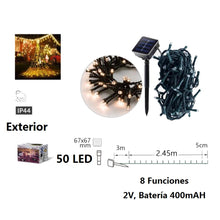 Cargar imagen en el visor de la galería, Guirnaldas de Luces LED Solar para Navidad de cable Verde - 8 funciones; Ideal para decorar árboles tanto en interiores como exteriores