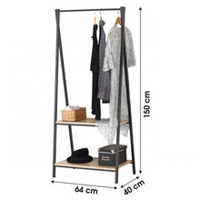 Cargar imagen en el visor de la galería, Perchero Con 2 Baldas De Altura Estructura Metálica + 2 Estantes De Madera