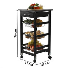 Cargar imagen en el visor de la galería, Carro de frutero verdurero de cocina con 1 cajon 3 cestas de metal, ruedas, Mueble de cocina