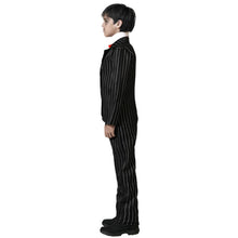 Cargar imagen en el visor de la galería, DISFRAZ FANTASMA NEGRO CON CORBATA NIÑO PARA CARNAVAL HALLOWEEN