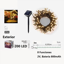 Cargar imagen en el visor de la galería, Guirnaldas de Luces LED Solar para Navidad de cable Verde - 8 funciones; Ideal para decorar árboles tanto en interiores como exteriores