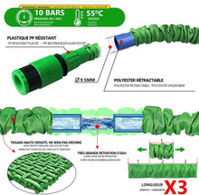 Cargar imagen en el visor de la galería, Manguera de Jardín Extensible con Pistola Rociadora de 7 Funciones, Conectores de 1/2 y 3/4 Pulgadas, Manguera de Riego Flexible Resistente Ligero y Potatíl