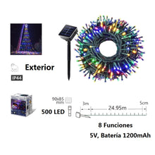 Cargar imagen en el visor de la galería, Guirnaldas de Luces LED Solar para Navidad de cable Verde - 8 funciones; Ideal para decorar árboles tanto en interiores como exteriores