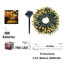 Cargar imagen en el visor de la galería, Guirnaldas de Luces LED Solar para Navidad de cable Verde - 8 funciones; Ideal para decorar árboles tanto en interiores como exteriores