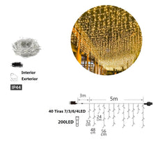 Cargar imagen en el visor de la galería, Cortina de Luces LED de Navidad 200 LED – 5 m, 40 Tiras, 8 Funciones interior y exterior