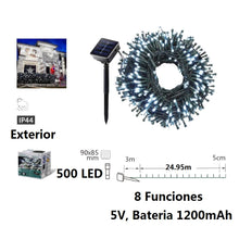 Cargar imagen en el visor de la galería, Guirnaldas de Luces LED Solar para Navidad de cable Verde - 8 funciones; Ideal para decorar árboles tanto en interiores como exteriores