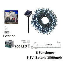 Cargar imagen en el visor de la galería, Guirnaldas de Luces LED Solar para Navidad de cable Verde - 8 funciones; Ideal para decorar árboles tanto en interiores como exteriores