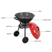 Cargar imagen en el visor de la galería, Barbacoa de Carbón con Tapa y Ruedas parrilla estantería para Barbacoa al aire libre, fácil de llevar, ideal para camping, fácil de lavar 45x45x71 cm