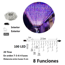 Cargar imagen en el visor de la galería, Cortina de Luces LED de Navidad 100 LED – 2.5 m, 20 Tiras, 8 Funciones interior y exterior