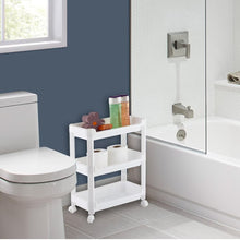 Cargar imagen en el visor de la galería, Estantería de plástico blanco con ruedas para baño y cocina - Carrito organizador de 3, 4 estantes