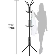 Cargar imagen en el visor de la galería, Perchero de pie metálico negro 170 x 47 x 47 cm - 12 ganchos - Perchero entrada recibidor - Perchero de pasillo - Perchero metálico - Para abrigos, sombreros, bolsos, paraguas
