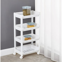 Cargar imagen en el visor de la galería, Estantería de plástico blanco con ruedas para baño y cocina - Carrito organizador de 3, 4 estantes