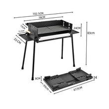 Cargar imagen en el visor de la galería, Gran Barbacoa de Carbón con 3 Estanterias en los laterales Plegable Portátil 102.5x44x83 cm, para cocina al aire libre, Camping, senderismo, Picnics, parrilla de carbón, Una Sensación Comoda, Estetico y Resistente, Facil de Limpiar