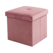Cargar imagen en el visor de la galería, Puf Reposapiés con Tapa Acolchada 30x30x30 cm – Taburete Plegable con Almacenamiento – Puf Auxiliar de Polipiel o Poliéster