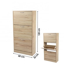 Cargar imagen en el visor de la galería, Mueble Armario de Zapateros Madera 3 Cajones Roble para 18 Pares Zapatos