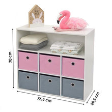 Cargar imagen en el visor de la galería, Mueble de 6 cestas de almacenamiento madera blanca, Multicolor, 70 x 76,2 x 30 cm