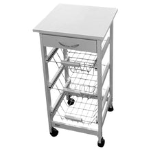 Cargar imagen en el visor de la galería, Carro de frutero verdurero de cocina con 1 cajon 3 cestas de metal, ruedas, Mueble de cocina