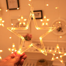 Cargar imagen en el visor de la galería, Cortina de Luz LED 138 LED 2.5 m – Estrellas / Estrellas con Copos de Nieve – 8 Funciones IP44 Interior y Exterior