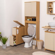 Cargar imagen en el visor de la galería, Mueble de Baño con Ruedas y Portarrollos – Armario Auxiliar Estrecho con 2 Cajones, Almacenaje para Papel Higiénico, MDF Roble y Blanco 60x20,8x75,5 cm