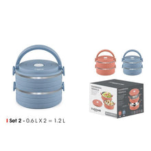 Cargar imagen en el visor de la galería, Set de 2 fiambreras termo apilable térmica para transportar alimentos
