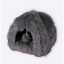 Cargar imagen en el visor de la galería, Casa Cueva para Gatos y Mascotas 45x45x43 cm – Cama Suave de Poliéster con Bola Colgante | Refugio Calentito para Gato o Perro Pequeño | 3 Colores Envío Aleatorio