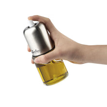 Cargar imagen en el visor de la galería, Aceitera con Pulverizador de aceite 150 ml, Botella Aceitera de spray a Presión, Dispensador de Aceite Hecho de vidrio, polipropileno y acero inoxidable, Diseño práctico, moderno y resistente