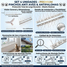 Cargar imagen en el visor de la galería, Pinchos Anti Aves Antipalomas 4 Unidades 50 x 11 x 2,8 cm – Protector para Techo, Valla y Alféizar, Anti Palomas y Anti Gatos