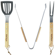 Cargar imagen en el visor de la galería, Juego barbacoa 3 utensilios de cocina kit de tenedor, pinza y espátula de acero