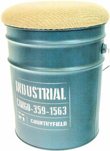 Cargar imagen en el visor de la galería, Baril , Bidon, Puff de almacenamiento metal con tapa de asiento de Yute y asa 32 x 39.5 cm