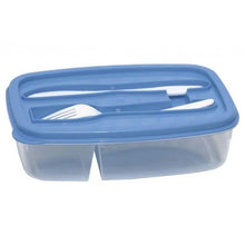 Cargar imagen en el visor de la galería, Taper rectangular con cubiertos tenedor y cuchillo fiambrera de comida plastico