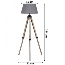 Cargar imagen en el visor de la galería, Lámpara de pie ajustable de madera tipo trípode con pantalla gris para el hogar con interruptor, tono de color gris moderno, Para Cualquiera habitación Salón Escritorio