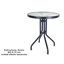 Cargar imagen en el visor de la galería, Mesa Redonda de Metal con Base de Cristal - Mesa para Jardín, Terraza, Patio o Balcón - Alto. 70 cm x Diámetro 60 cm