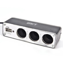 Cargar imagen en el visor de la galería, Encendedor de cigarrillos de coche 3 vías + USB cargador adaptador DC 12V-24 V