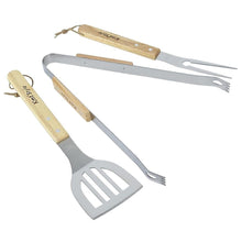 Cargar imagen en el visor de la galería, Juego barbacoa 3 utensilios de cocina kit de tenedor, pinza y espátula de acero