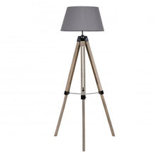 Cargar imagen en el visor de la galería, Lámpara de pie ajustable de madera tipo trípode con pantalla gris para el hogar con interruptor, tono de color gris moderno, Para Cualquiera habitación Salón Escritorio