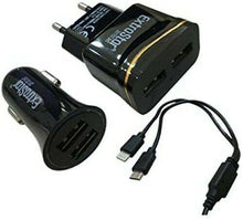 Cargar imagen en el visor de la galería, Kit Cargador móvil Doble Salida de USB 5V/2.1 A con Cable 2&1 iPhone y andriod