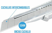Cargar imagen en el visor de la galería, Cutter con 5 recambios set de cuchillas cuter cuchillo cortar herramienta 18 mm