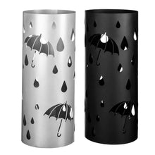 Cargar imagen en el visor de la galería, Paragüero contemporáneo Plateado de Metal Redondo con Tallado de Gotas de Lluvia