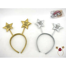 Cargar imagen en el visor de la galería, 6 Diademas de "oro feliz año nuevo" color oro y plata estrella 6 unds Navidad