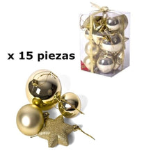 Cargar imagen en el visor de la galería, Colgante De Bolas Estrellas De Navidad X15 Piezas Brillo Mate Purpurina