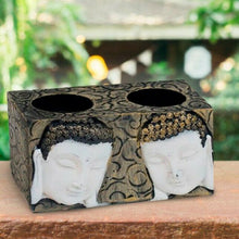 Cargar imagen en el visor de la galería, Portavelas doble buda candelabro resina norbu 13 cm figura decoracion para hogar